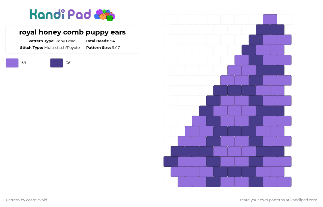 royal honey comb puppy ears - Pony Bead Pattern by cosmicvoid on Kandi Pad - purple,puppy ears,ears