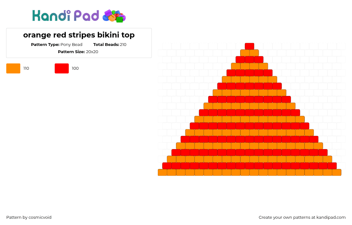 orange red stripes bikini top - Pony Bead Pattern by cosmicvoid on Kandi Pad - 
