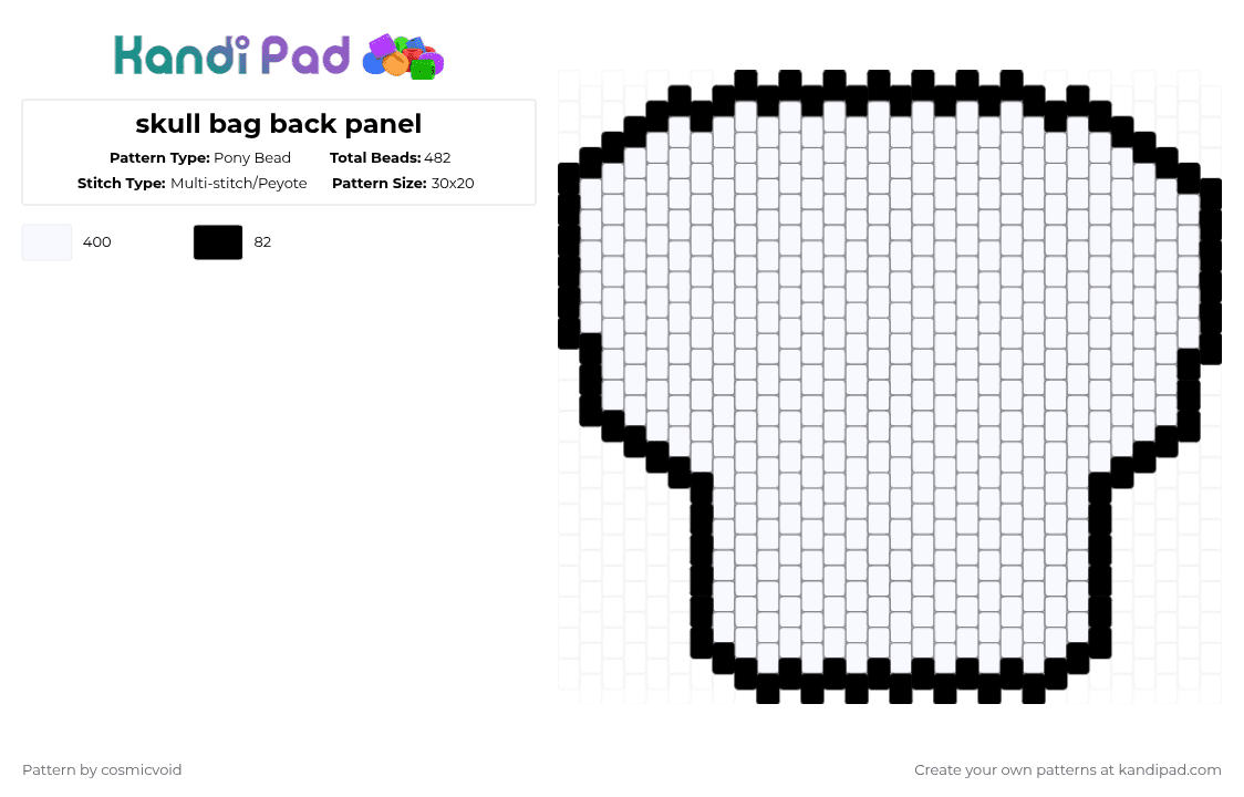 skull bag back panel - Pony Bead Pattern by cosmicvoid on Kandi Pad - white