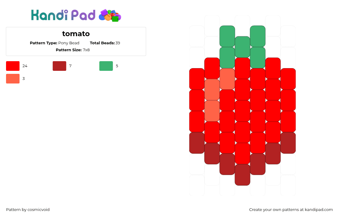 tomato - Pony Bead Pattern by cosmicvoid on Kandi Pad - tomato,fruit,vegetable,food,charm,red