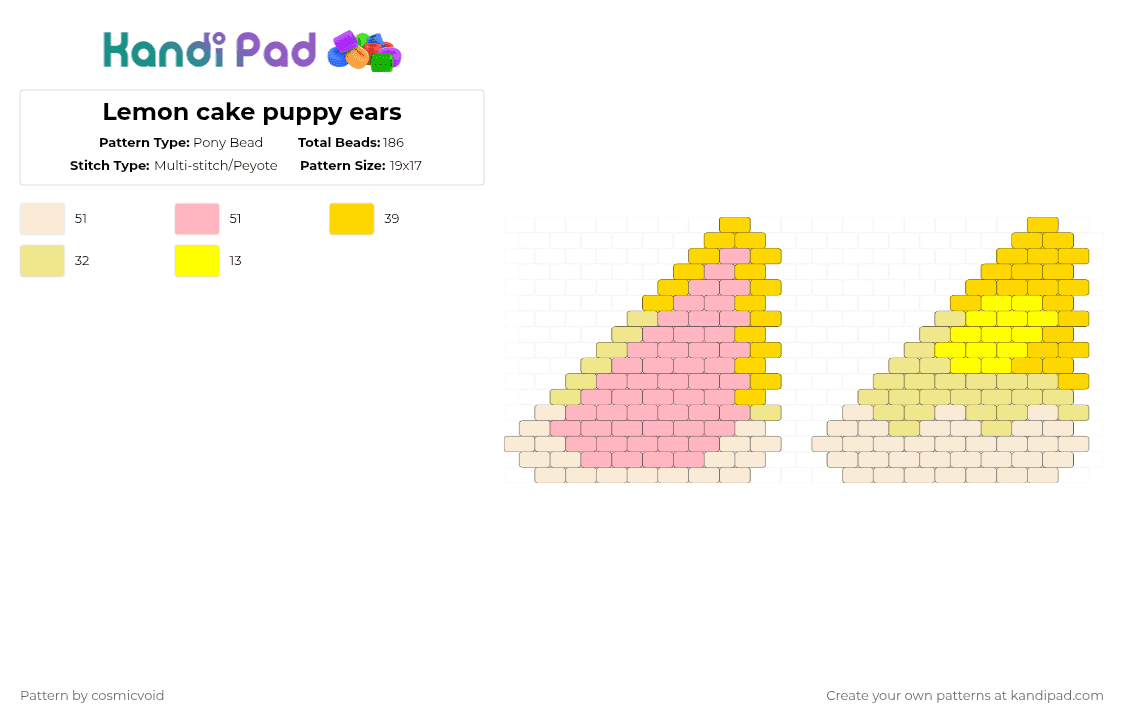 Lemon cake puppy ears - Pony Bead Pattern by cosmicvoid on Kandi Pad - pink,yellow,puppy ears,ears