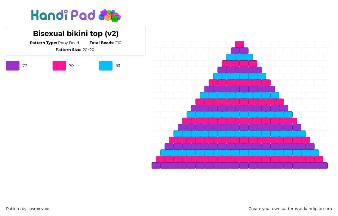 Bisexual bikini top (v2) - Pony Bead Pattern by cosmicvoid on Kandi Pad - bisexual,pride,bikini,bra,stripes,clothing,purple,pink,blue