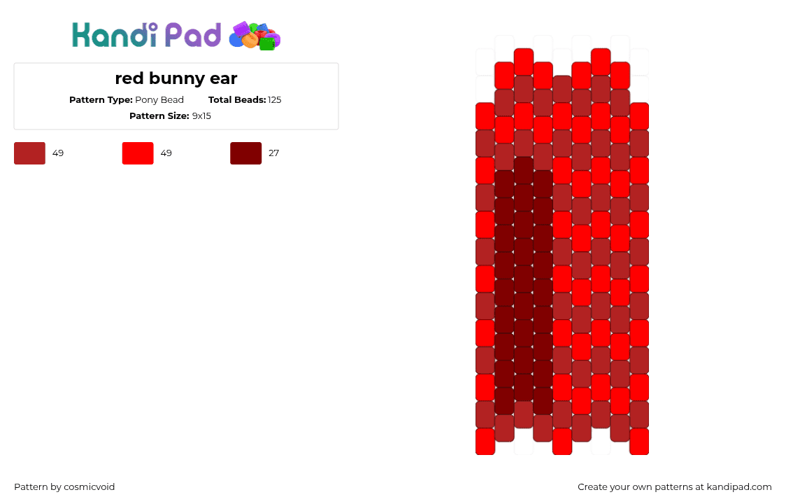 red bunny ear - Pony Bead Pattern by cosmicvoid on Kandi Pad - red