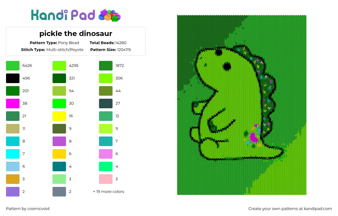 pickle the dinosaur - Pony Bead Pattern by cosmicvoid on Kandi Pad - 