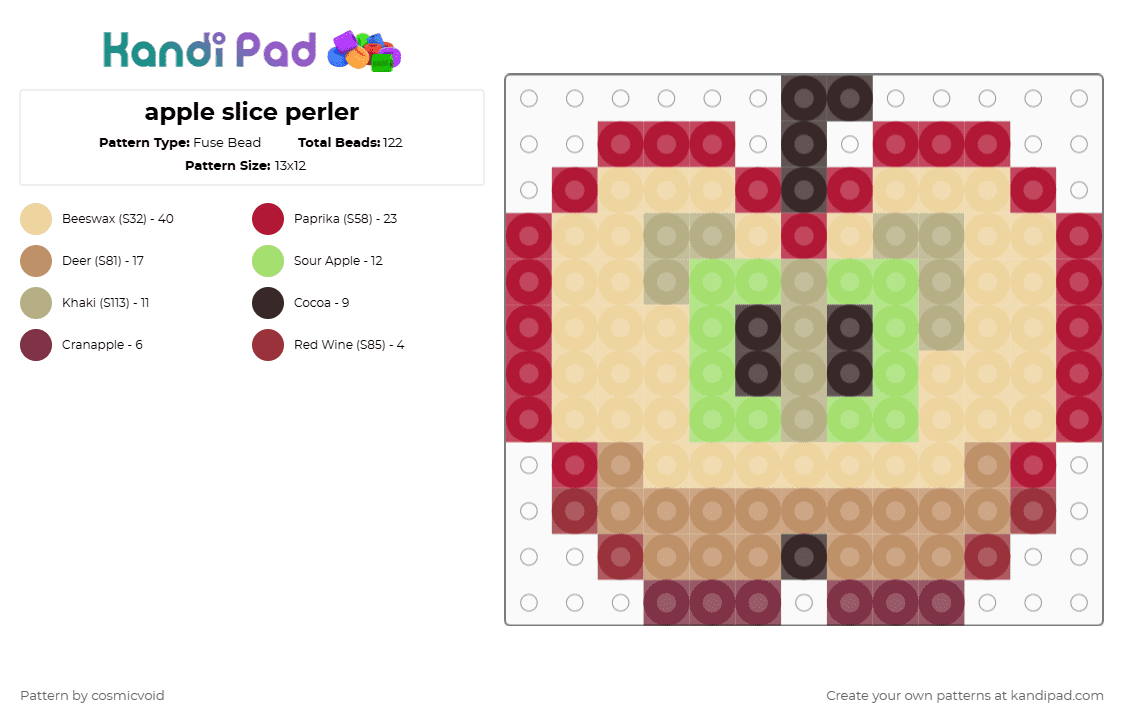apple slice perler - Fuse Bead Pattern by cosmicvoid on Kandi Pad - red,beige