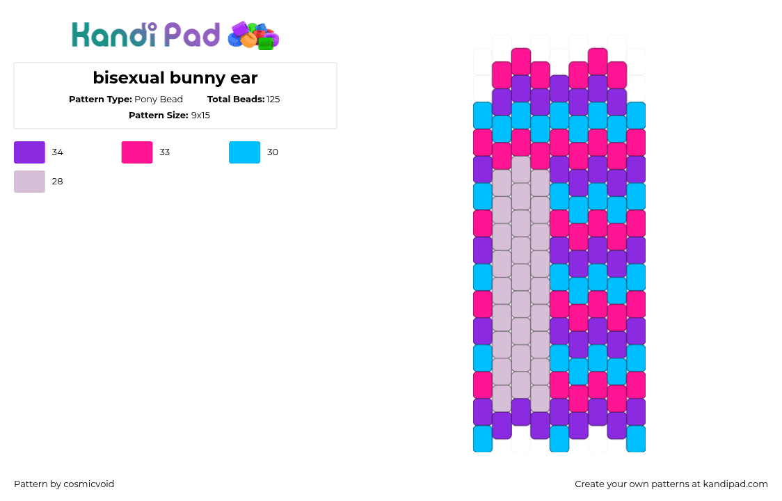 bisexual bunny ear - Pony Bead Pattern by cosmicvoid on Kandi Pad - pink