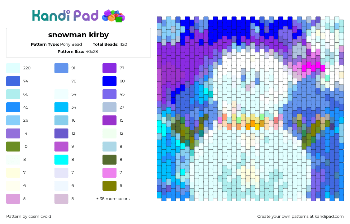 snowman kirby - Pony Bead Pattern by cosmicvoid on Kandi Pad - 