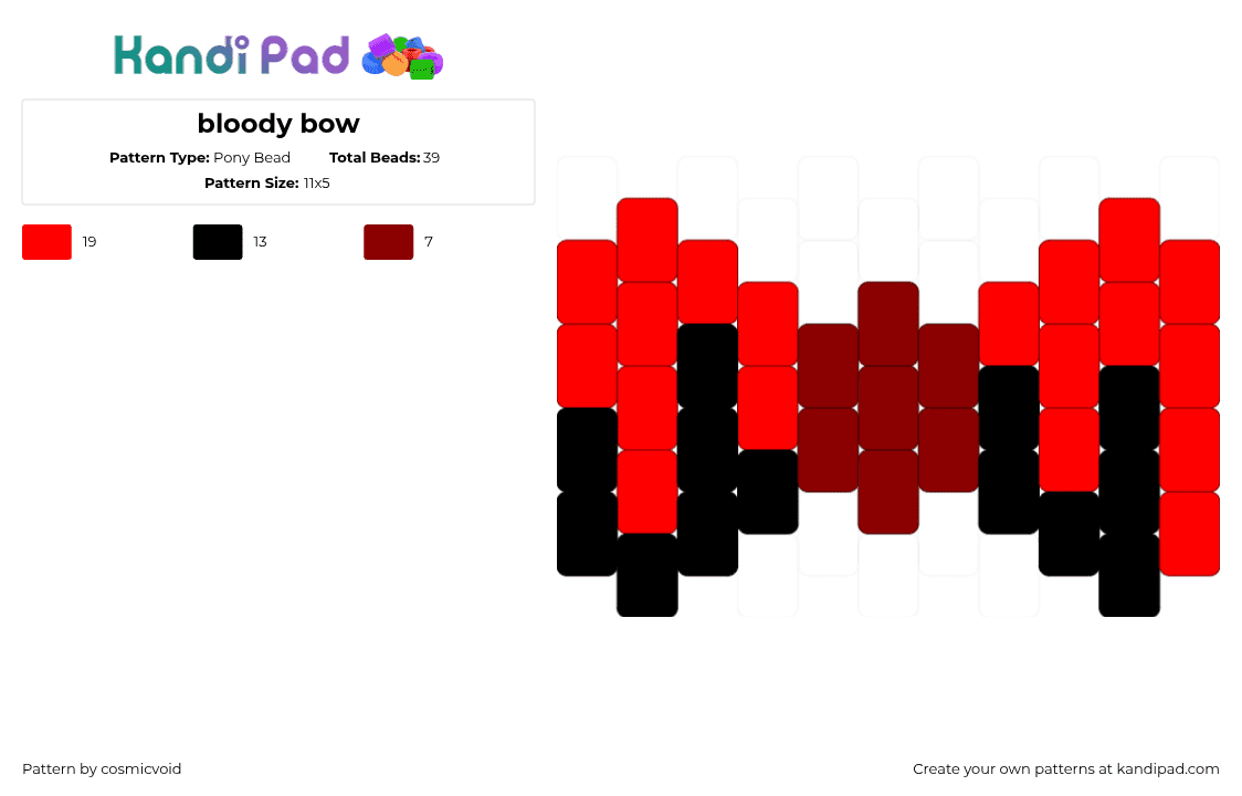 bloody bow - Pony Bead Pattern by cosmicvoid on Kandi Pad - red,black