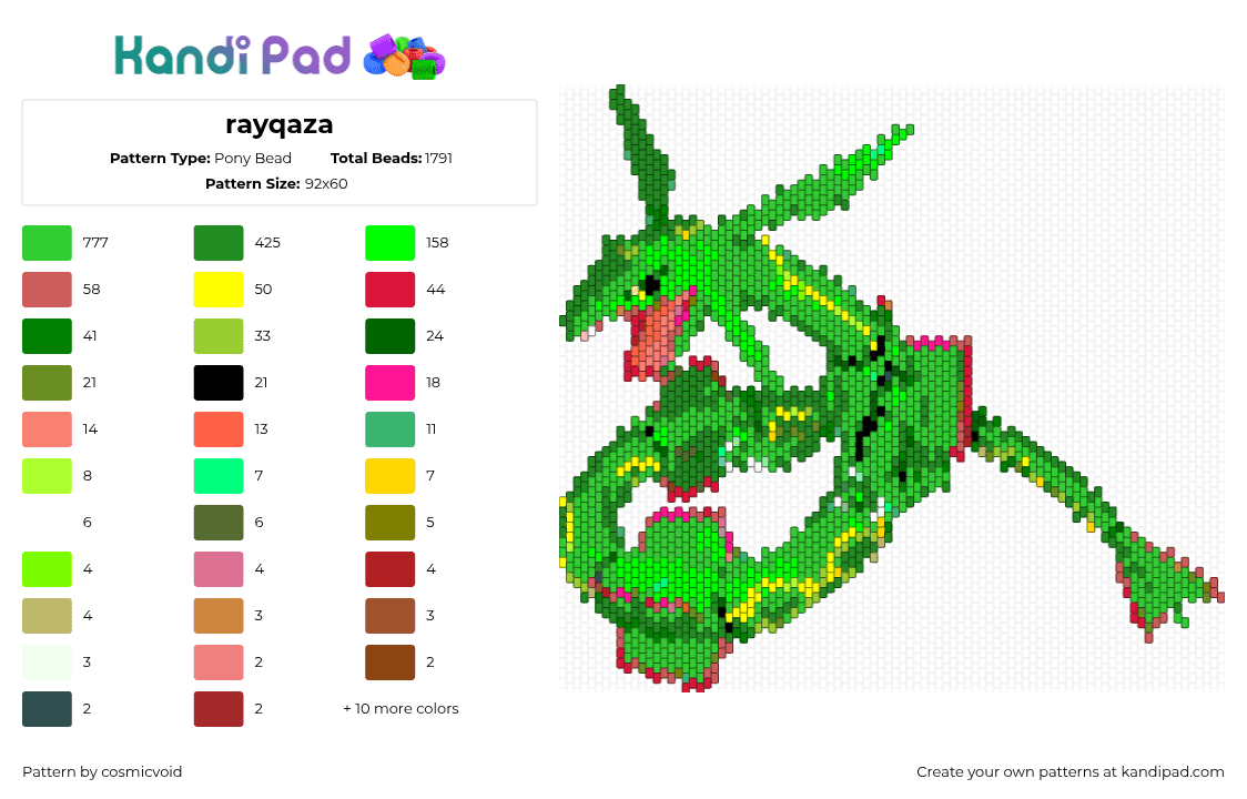 rayqaza - Pony Bead Pattern by cosmicvoid on Kandi Pad - 