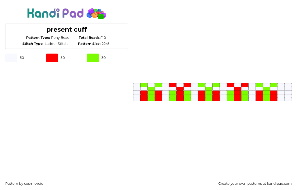 present cuff - Pony Bead Pattern by cosmicvoid on Kandi Pad - red,green