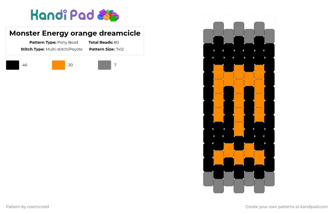 Monster Energy orange dreamcicle - Pony Bead Pattern by cosmicvoid on Kandi Pad - gray,orange
