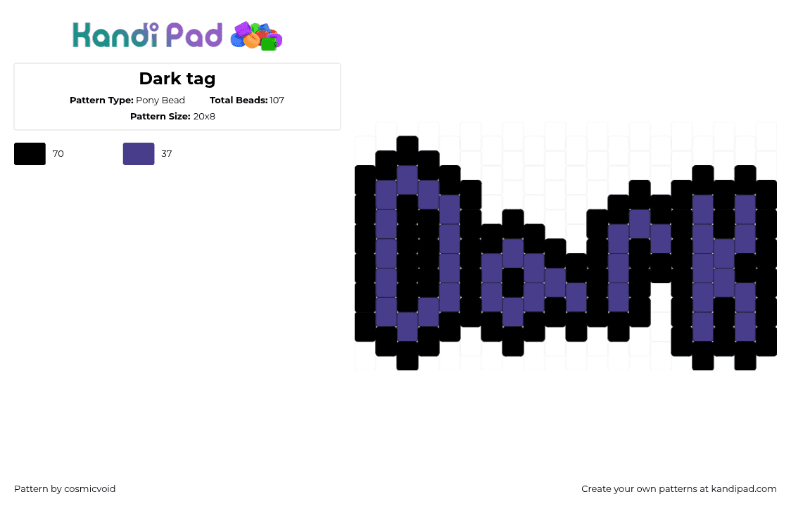 Dark tag - Pony Bead Pattern by cosmicvoid on Kandi Pad - purple,black