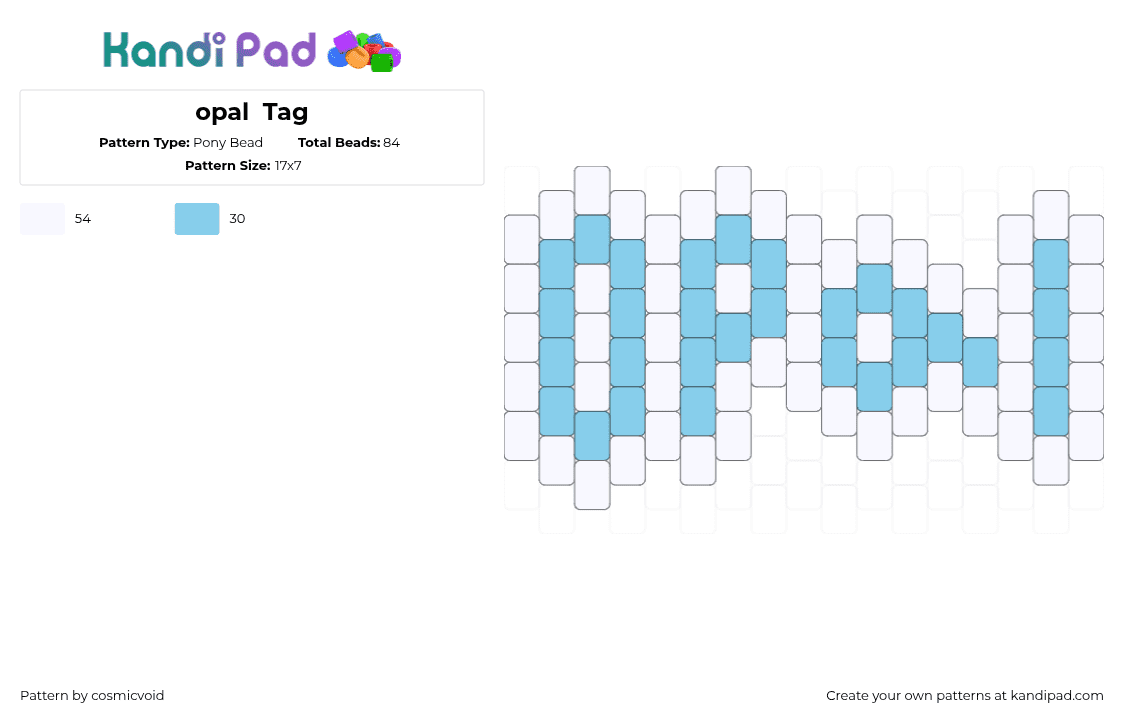 opal  Tag - Pony Bead Pattern by cosmicvoid on Kandi Pad - light blue,white