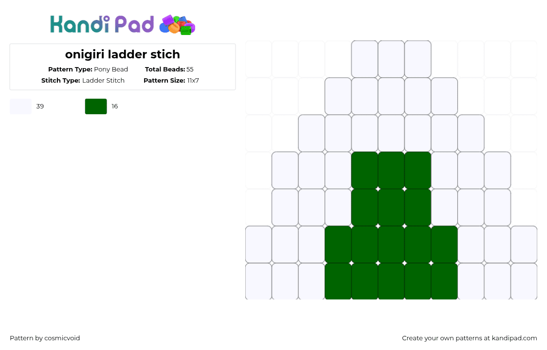 onigiri ladder stich - Pony Bead Pattern by cosmicvoid on Kandi Pad - white,green