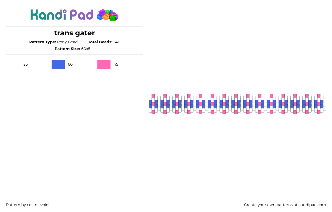 trans gater - Pony Bead Pattern by cosmicvoid on Kandi Pad - blue,pink