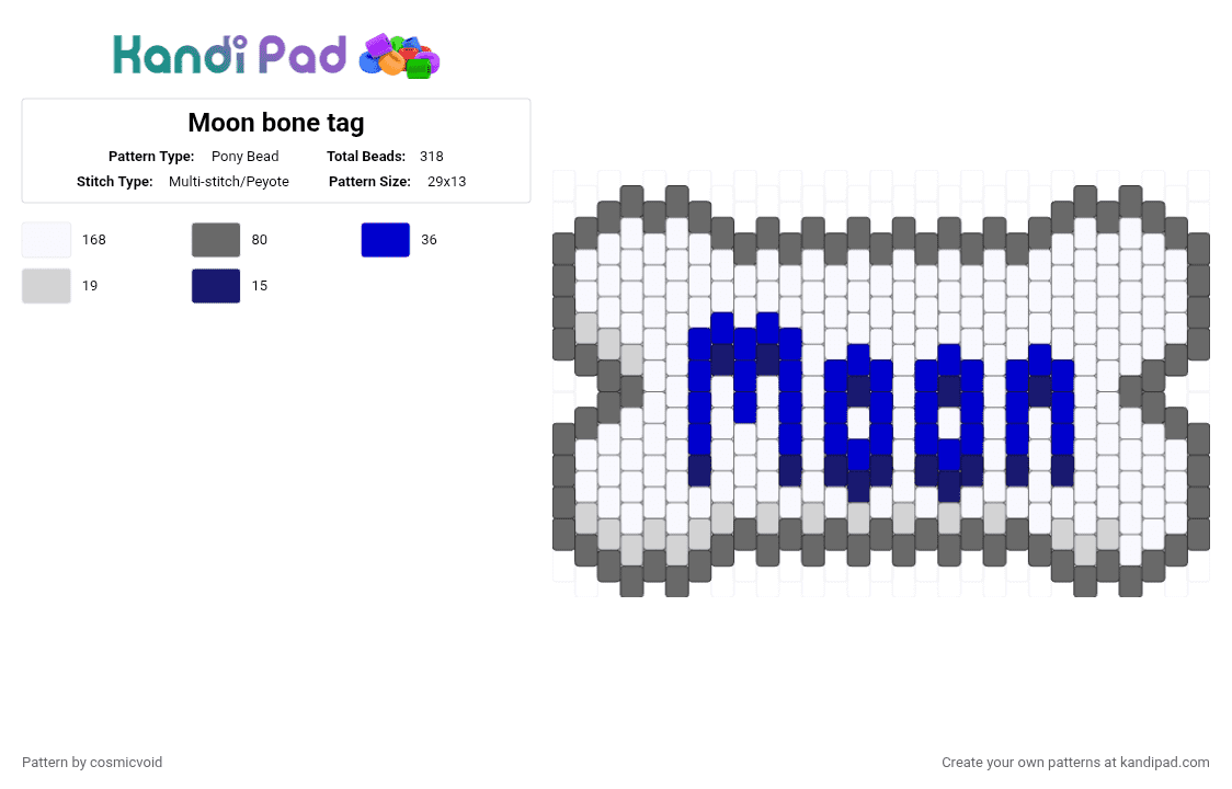 Moon bone tag - Pony Bead Pattern by cosmicvoid on Kandi Pad - gray, panel, purple, tag, text, text tag, white