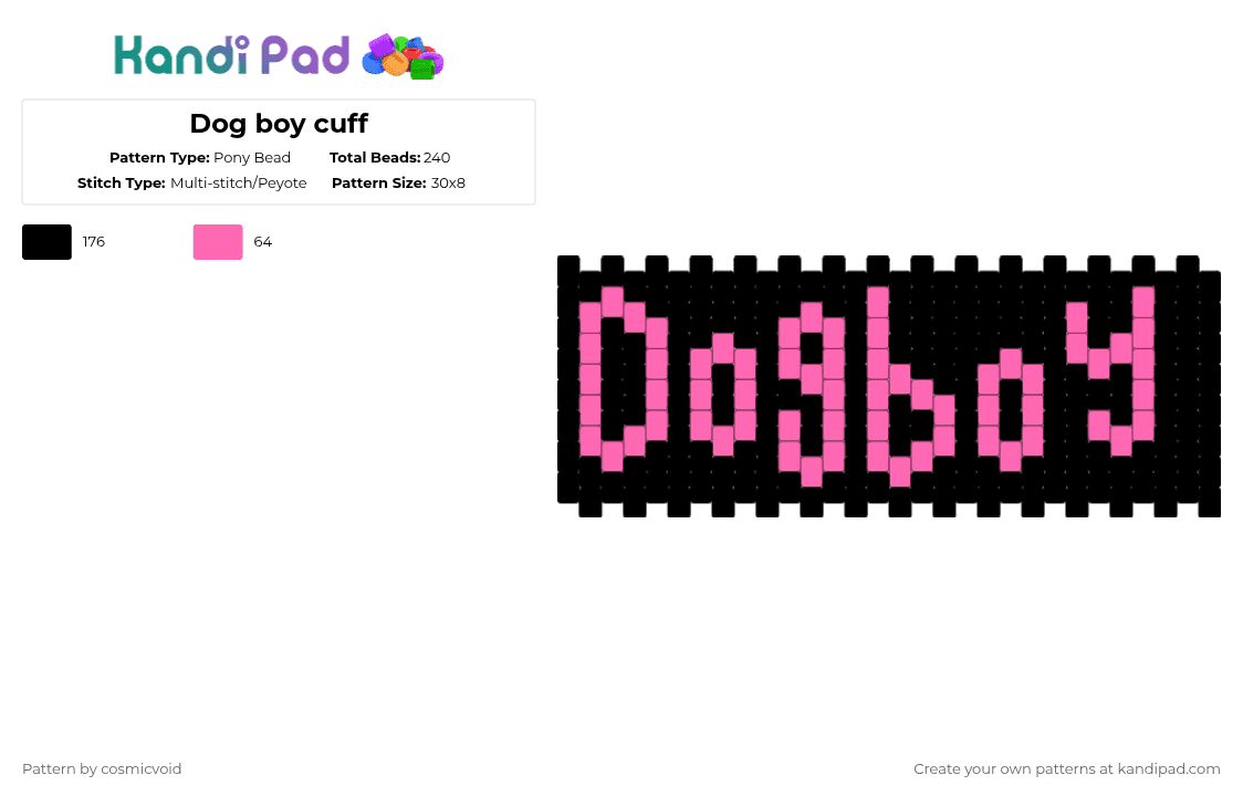 Dog boy cuff - Pony Bead Pattern by cosmicvoid on Kandi Pad - pink,black