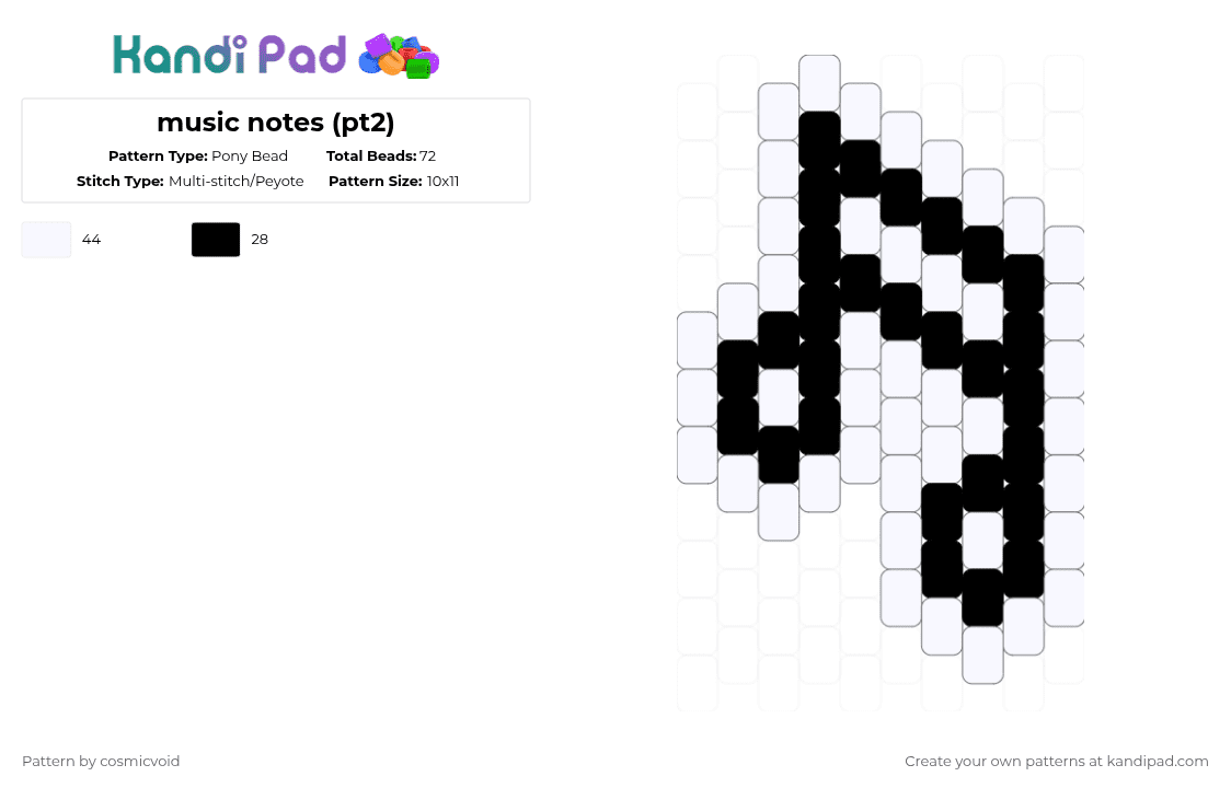 music notes (pt2) - Pony Bead Pattern by cosmicvoid on Kandi Pad - 8th note,music,charm,black,white,cotdmelody
