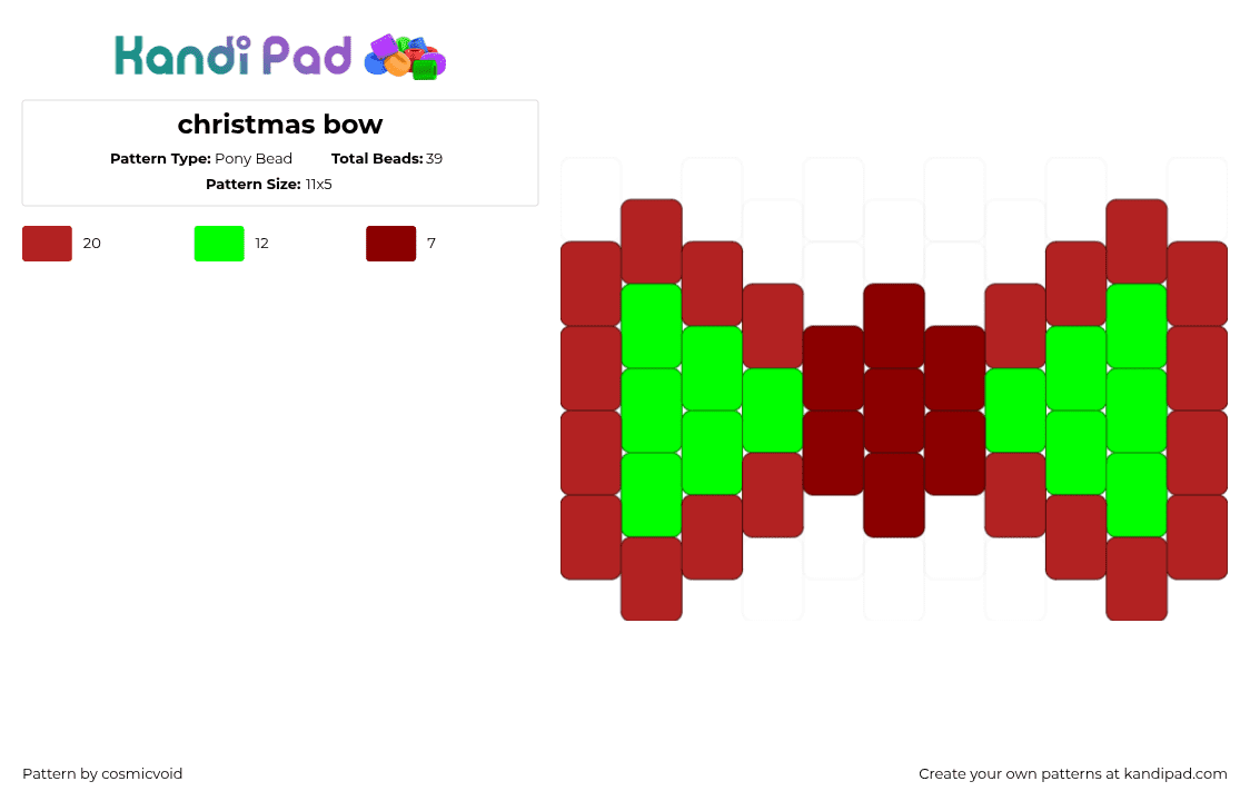 christmas bow - Pony Bead Pattern by cosmicvoid on Kandi Pad - red,green