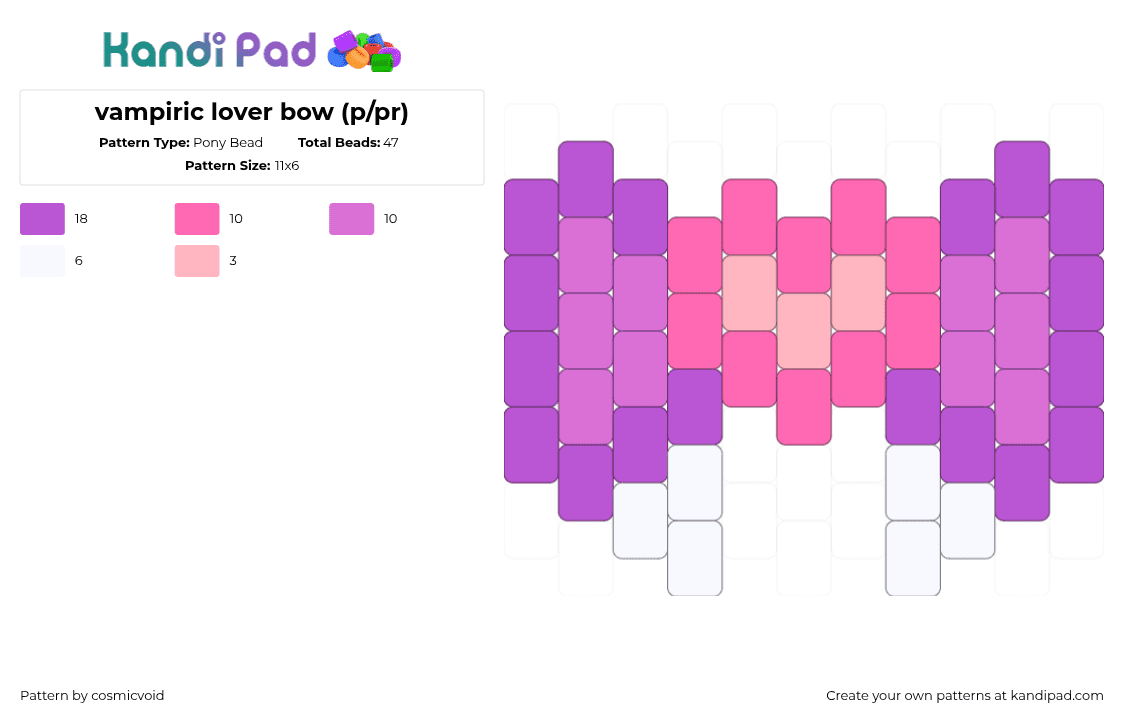 vampiric lover bow (p/pr) - Pony Bead Pattern by cosmicvoid on Kandi Pad - pink