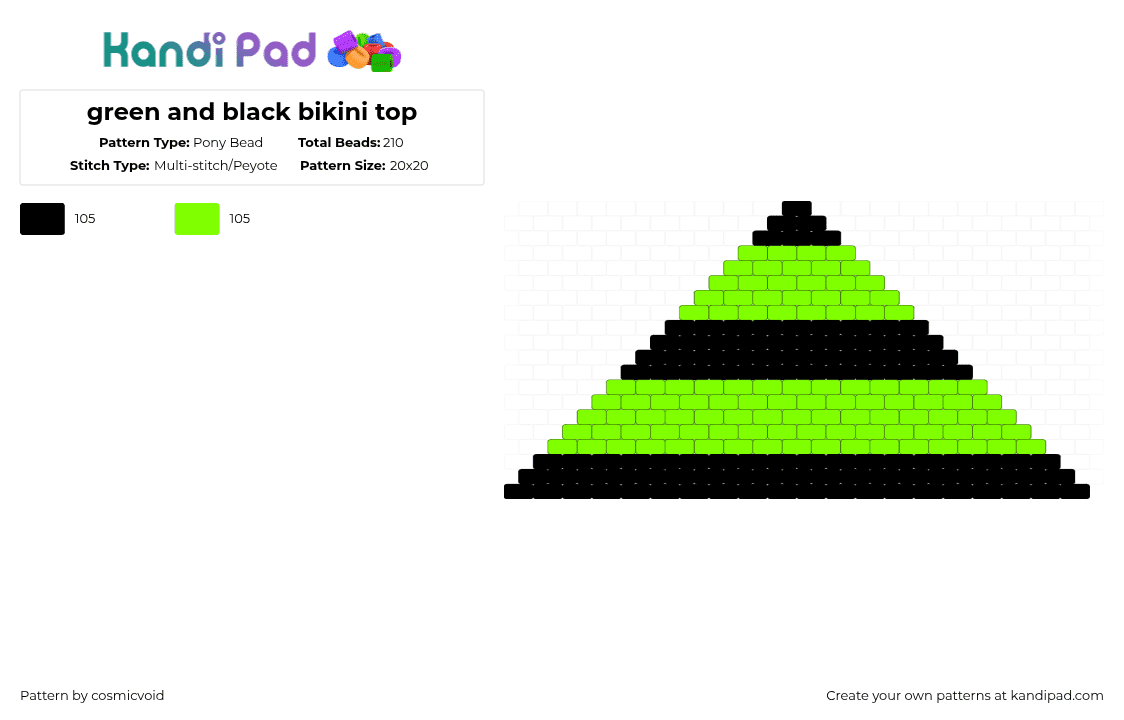 green and black bikini top - Pony Bead Pattern by cosmicvoid on Kandi Pad - black,green