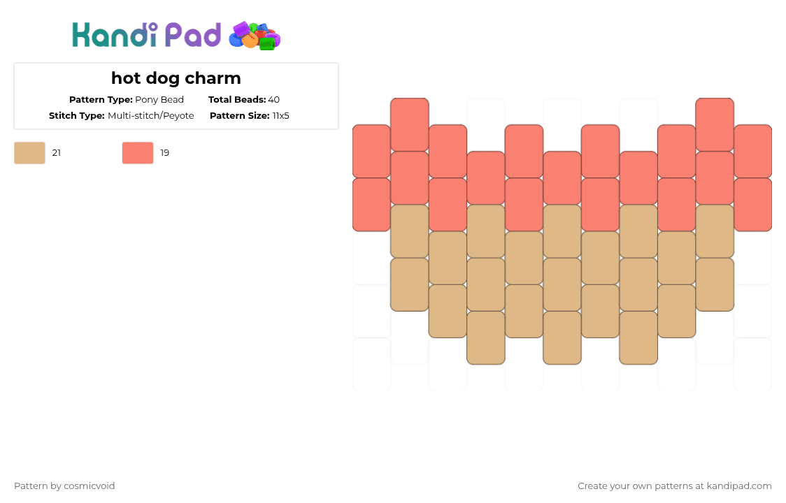 hot dog charm - Pony Bead Pattern by cosmicvoid on Kandi Pad - beige,orange