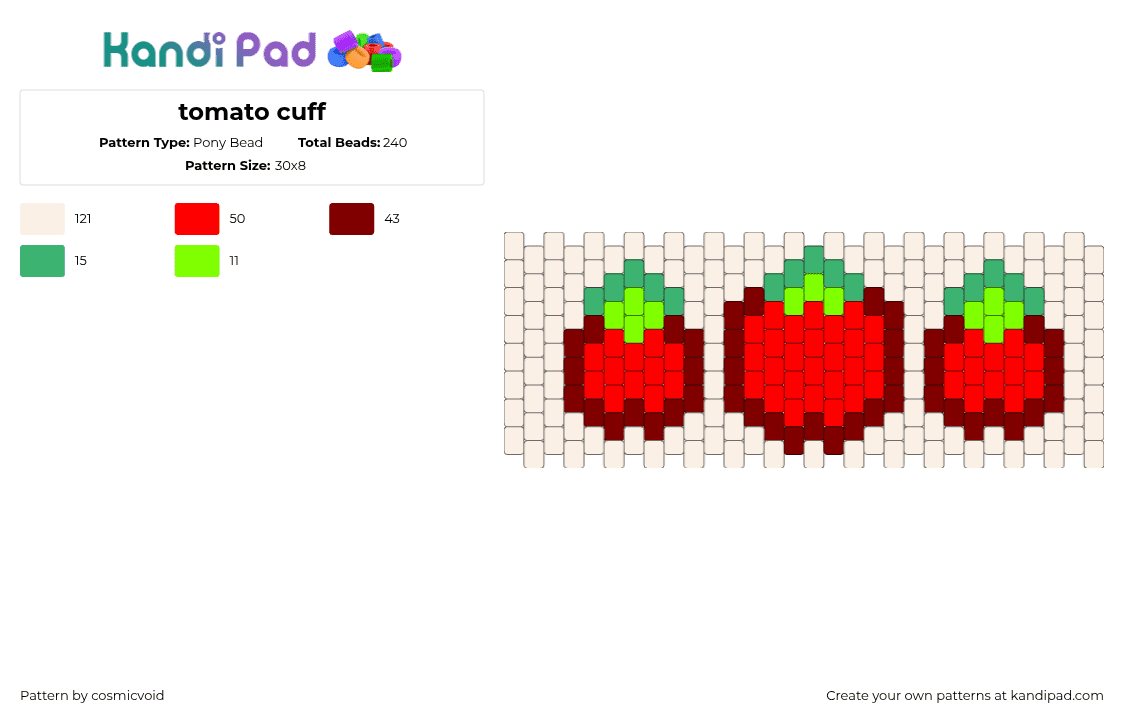 tomato cuff - Pony Bead Pattern by cosmicvoid on Kandi Pad - tomato,fruit,food,cuff,vegetables,red