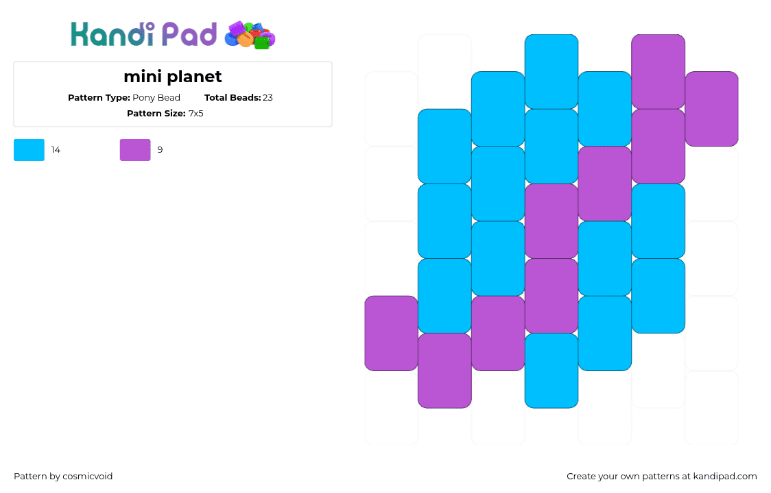 mini planet - Pony Bead Pattern by cosmicvoid on Kandi Pad - saturn,planet,space,simple,charm,blue,purple