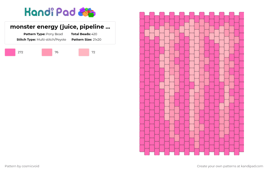 monster energy (juice, pipeline punch) logo bag - Pony Bead Pattern by cosmicvoid on Kandi Pad - pink