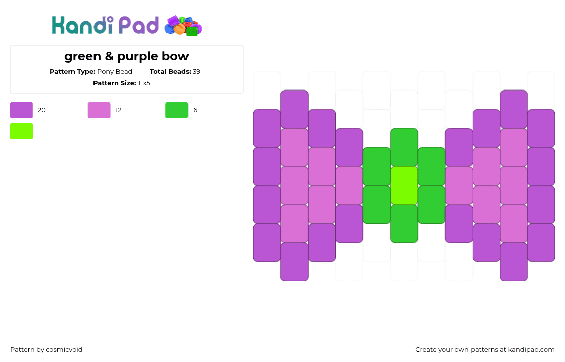 green & purple bow - Pony Bead Pattern by cosmicvoid on Kandi Pad - pink