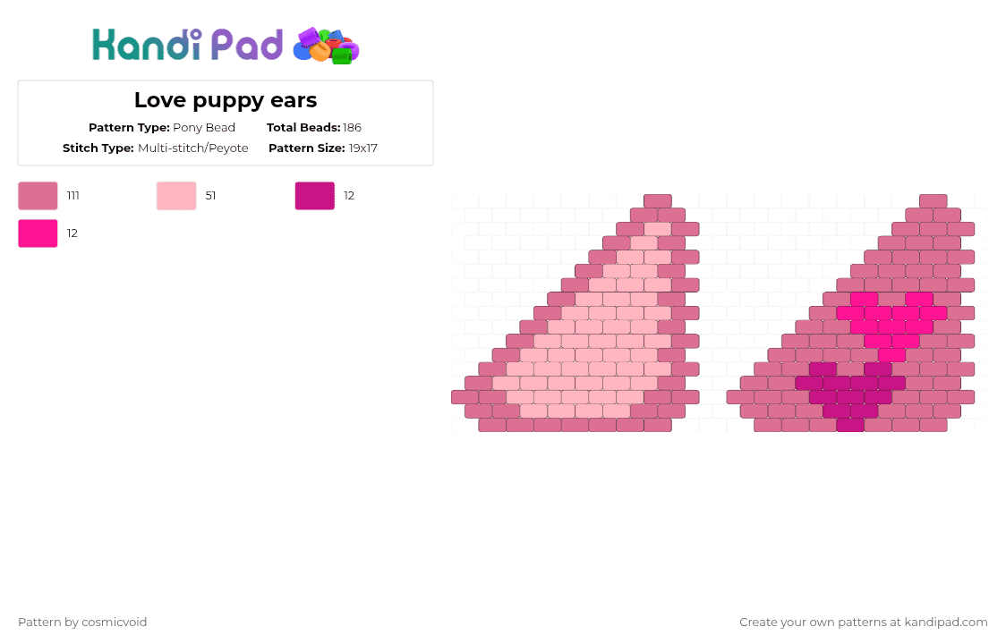 Love puppy ears - Pony Bead Pattern by cosmicvoid on Kandi Pad - pink,puppy ears,ears