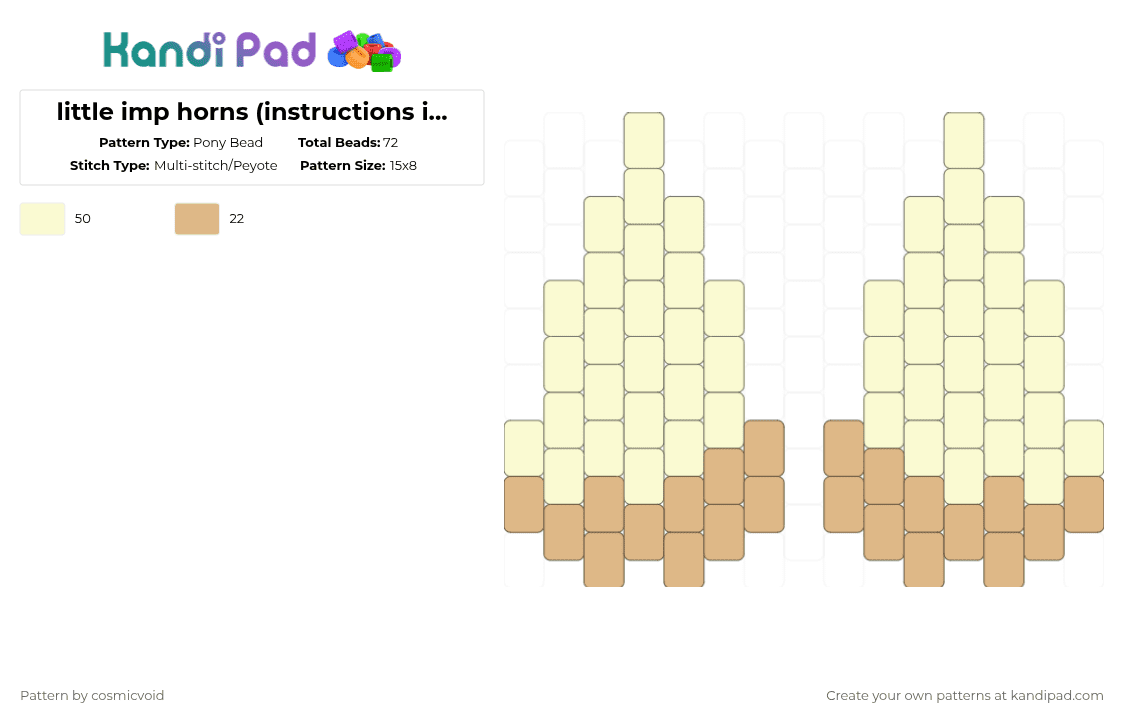 little imp horns (instructions in disc) - Pony Bead Pattern by cosmicvoid on Kandi Pad - beige,white