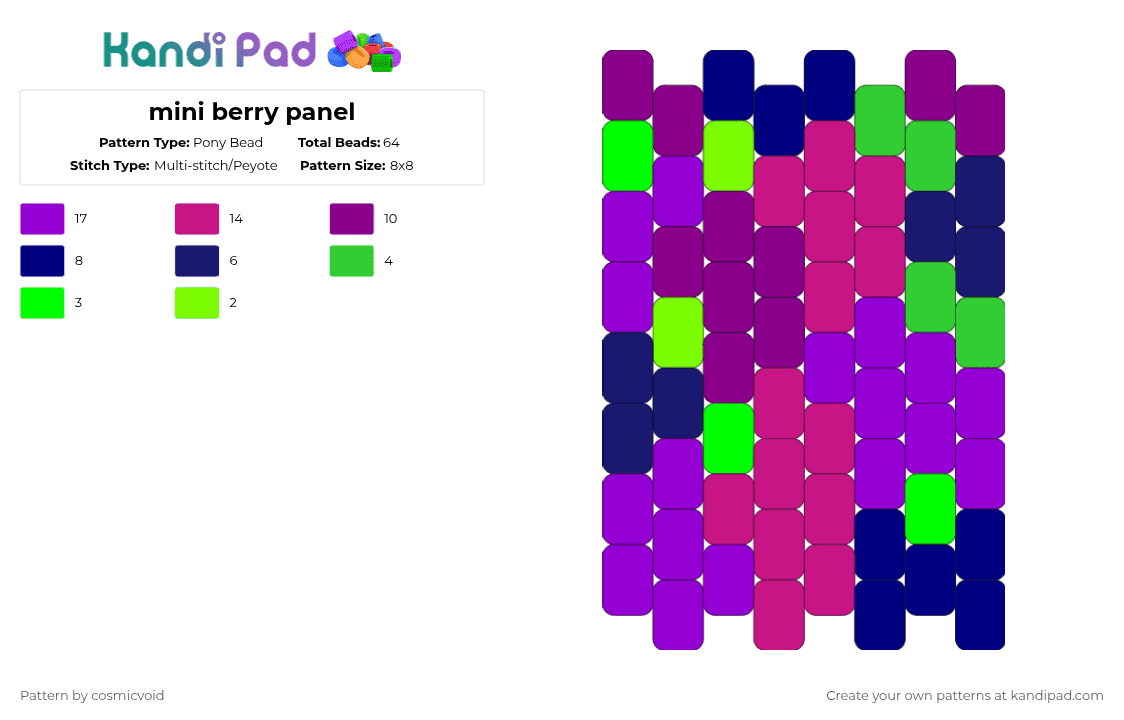 mini berry panel - Pony Bead Pattern by cosmicvoid on Kandi Pad - purple,pink
