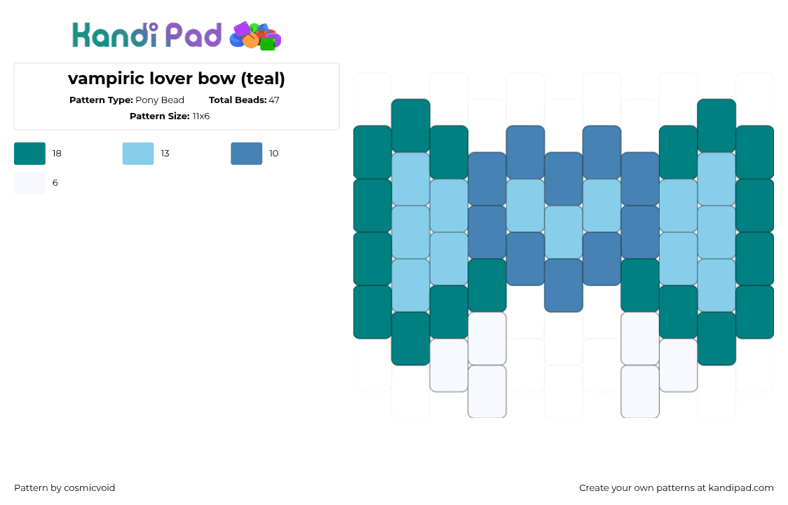 vampiric lover bow (teal) - Pony Bead Pattern by cosmicvoid on Kandi Pad - teal