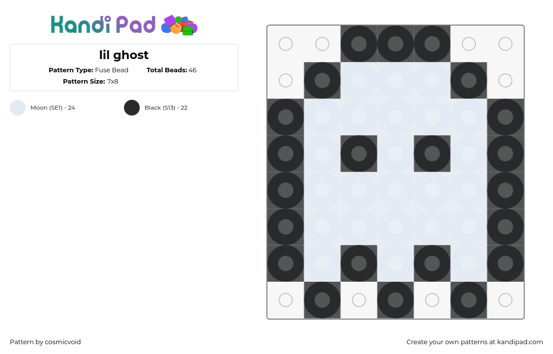 lil ghost - Fuse Bead Pattern by cosmicvoid on Kandi Pad - ghost,spooky,halloween,cute,simple,white,black