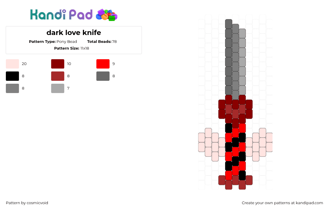dark love knife - Pony Bead Pattern by cosmicvoid on Kandi Pad - red,gray