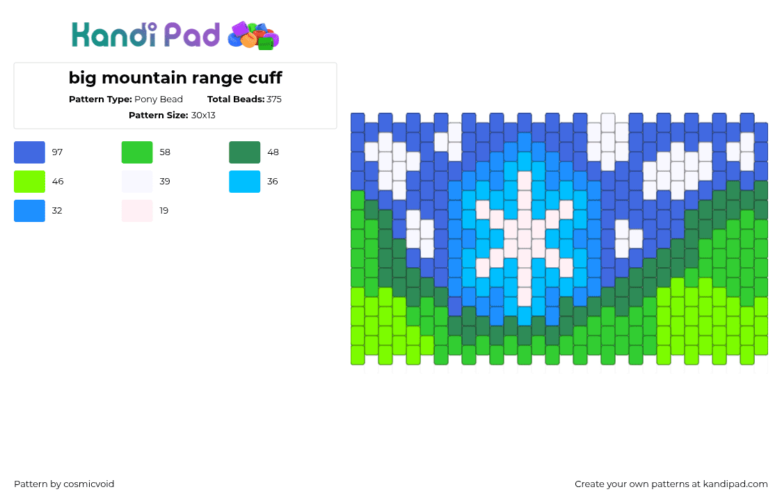 big mountain range cuff - Pony Bead Pattern by cosmicvoid on Kandi Pad - green