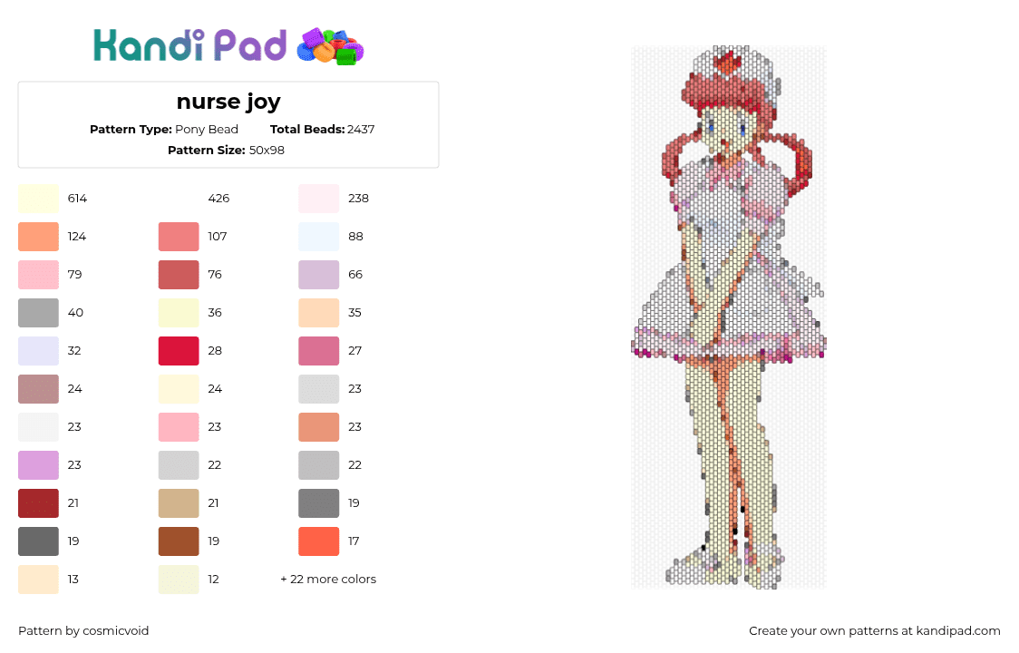 nurse joy - Pony Bead Pattern by cosmicvoid on Kandi Pad - 