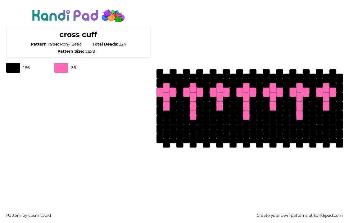 cross cuff - Pony Bead Pattern by cosmicvoid on Kandi Pad - cross,religion,dark,cuff,black,pink