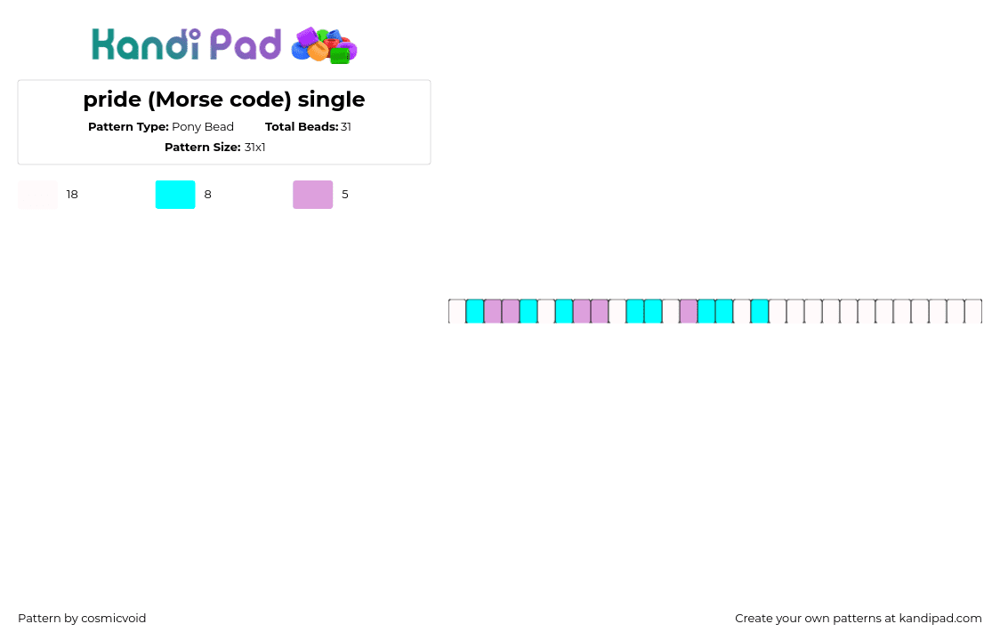 pride (Morse code) single - Pony Bead Pattern by cosmicvoid on Kandi Pad - pride,morse code,text,single,bracelet,light blue,pink,white