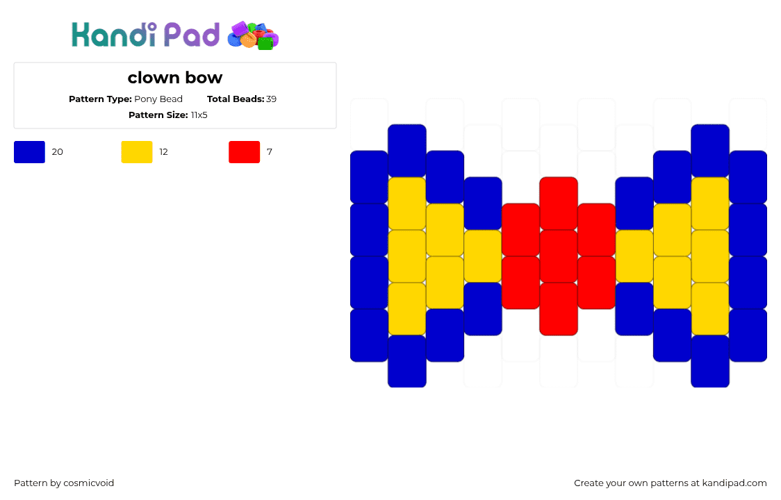 clown bow - Pony Bead Pattern by cosmicvoid on Kandi Pad - purple