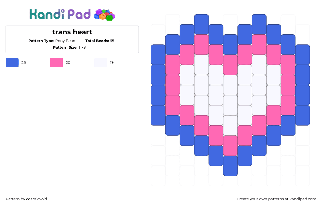 trans heart - Pony Bead Pattern by cosmicvoid on Kandi Pad - trans,heart,pride,charm,pink,blue,white