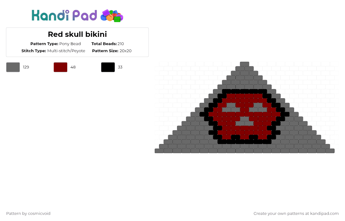 Red skull bikini - Pony Bead Pattern by cosmicvoid on Kandi Pad - gray,brown