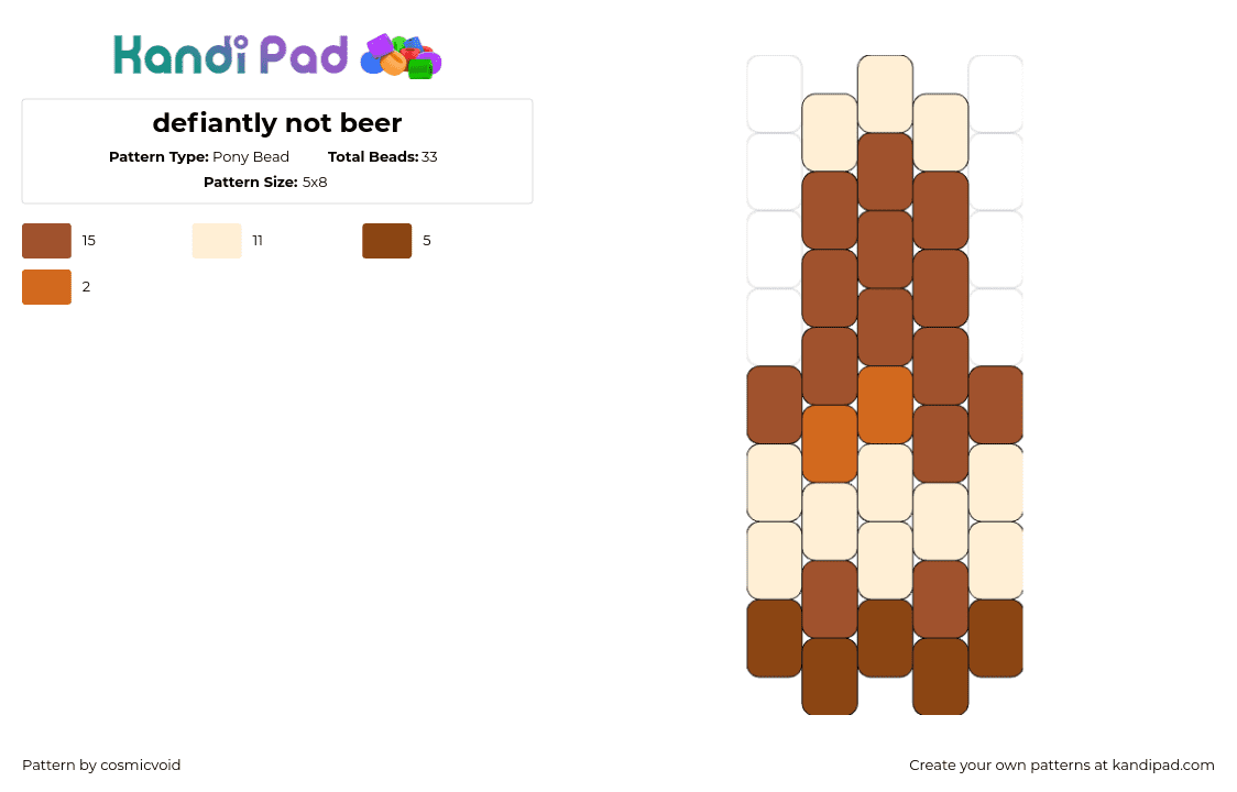 defiantly not beer - Pony Bead Pattern by cosmicvoid on Kandi Pad - beer,soda,drink,pop,bottle,charm,brown,beige