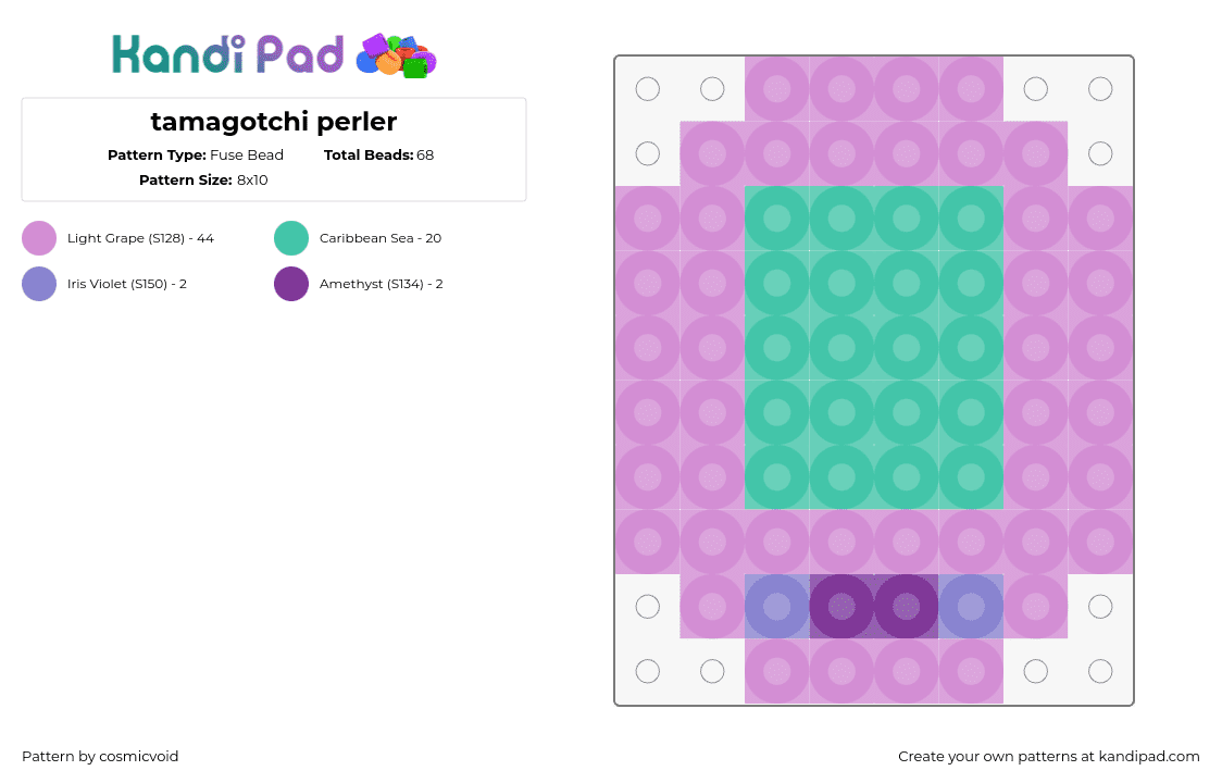 tamagotchi perler - Fuse Bead Pattern by cosmicvoid on Kandi Pad - tamagotchi,retro,children,toy,video game,classic,pastel,pink,teal