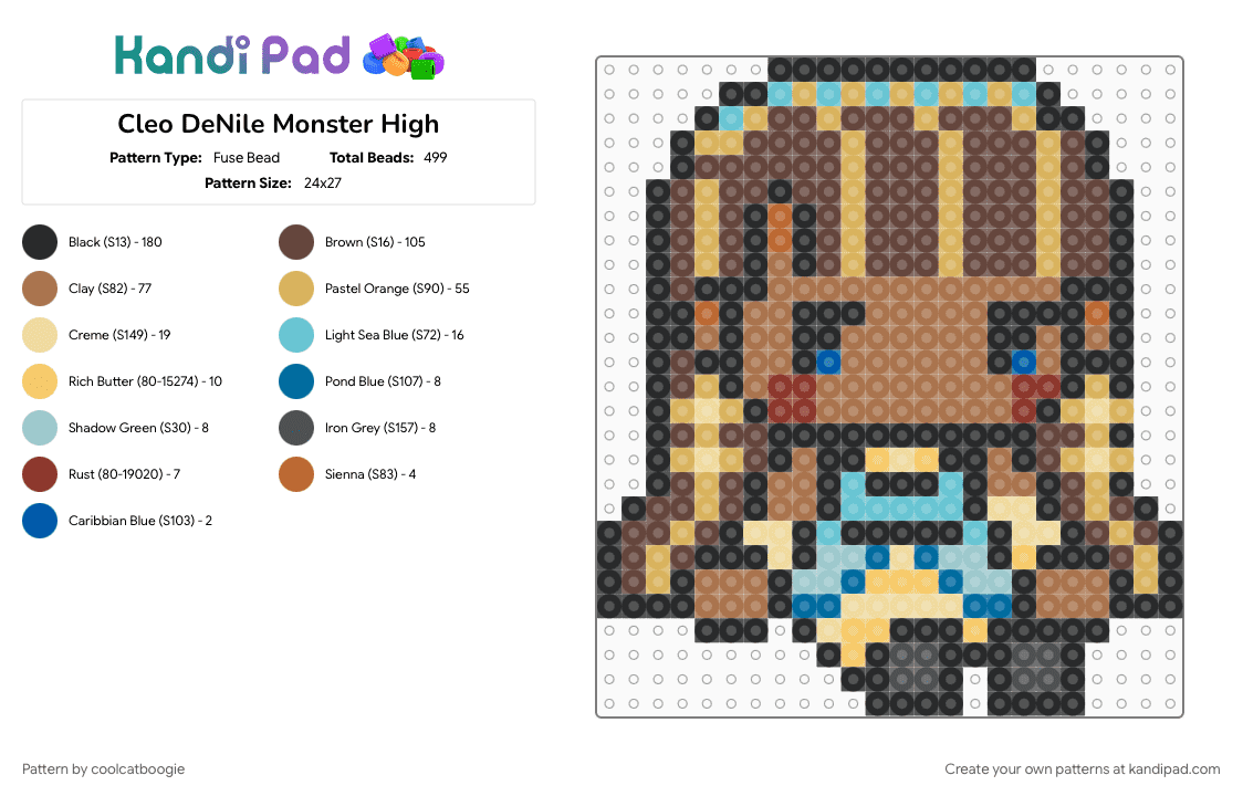 Cleo DeNile Monster High - Fuse Bead Pattern by coolcatboogie on Kandi Pad - brown, orange, tan
