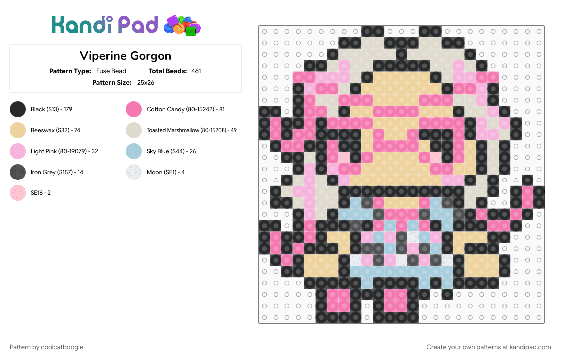 Viperine Gorgon Monster High - Fuse Bead Pattern by coolcatboogie on Kandi Pad - beige, pink