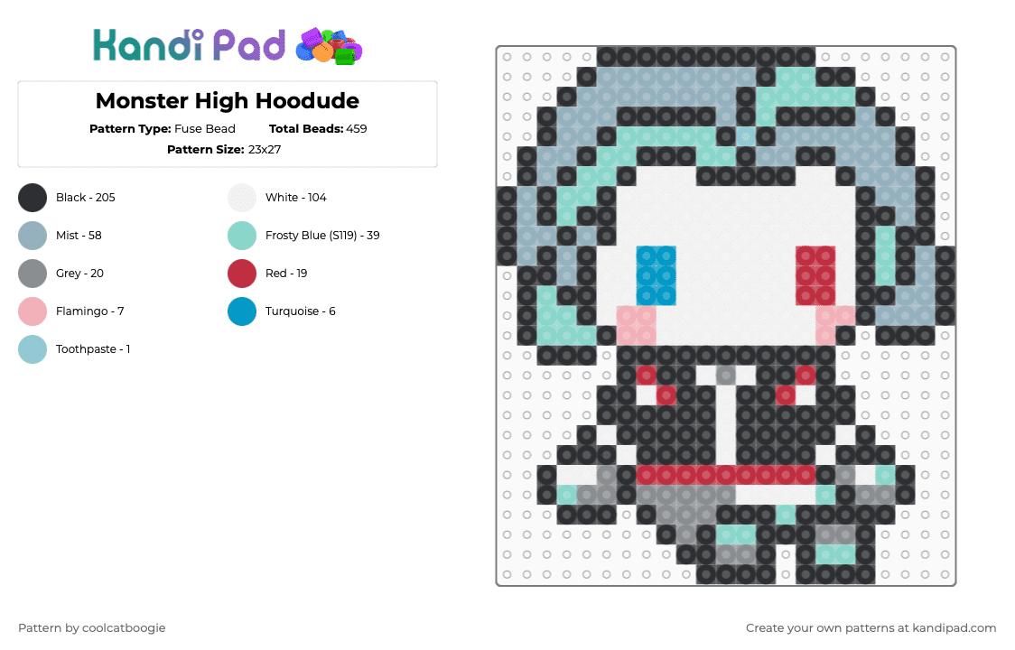 Monster High Hoodude - Fuse Bead Pattern by coolcatboogie on Kandi Pad - light blue