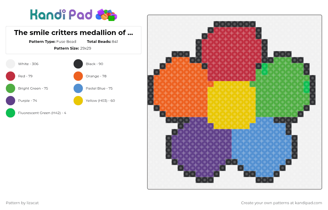 The smile critters medallion of the Craftycorn flower - Fuse Bead Pattern by lizacat on Kandi Pad - white,orange,purple,colorful