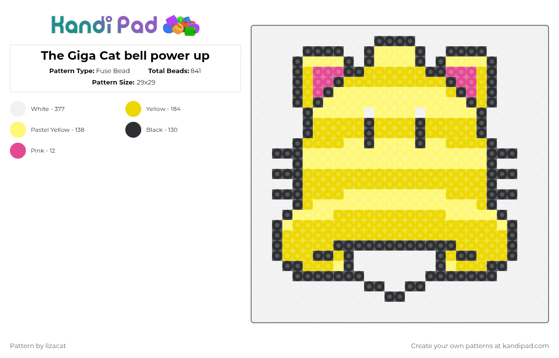 The Giga Cat bell power up - Fuse Bead Pattern by lizacat on Kandi Pad - yellow